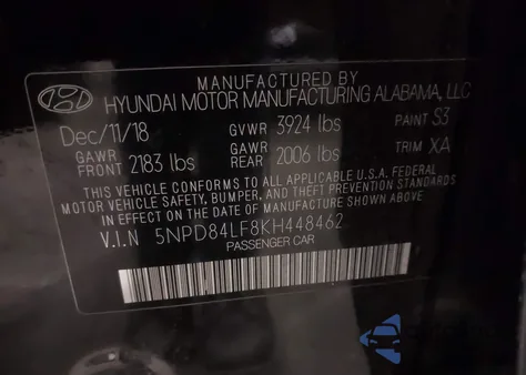 2019 Hyundai Elantra Sel from USA, damaged, VIN 5NPD84LF8KH448462